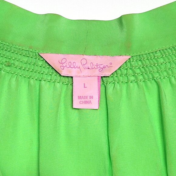 Lilly Pulitzer Womens Silk Sleeveless Dahlia Blouse Size L Green Tie Neck Preppy - Picture 8 of 11
